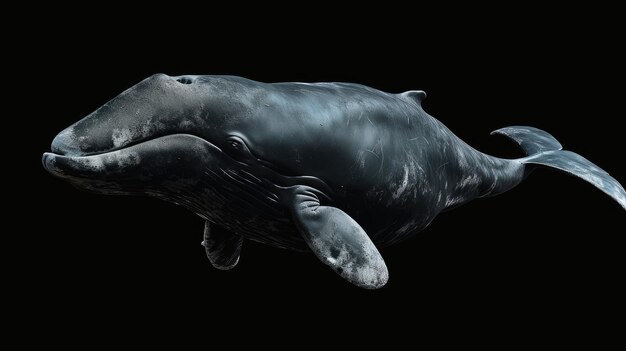 Photo bowhead whale in the solid black background