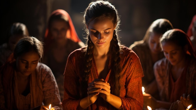 Bowing and praying women