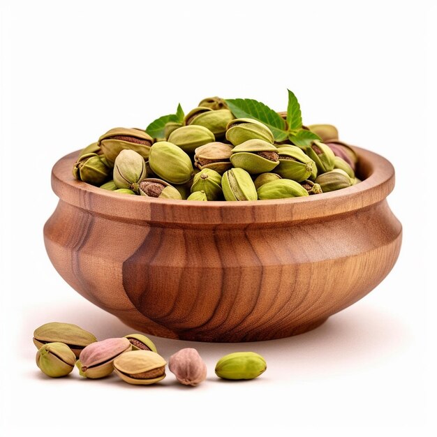 a bowl of acorns and acorns on a white background.