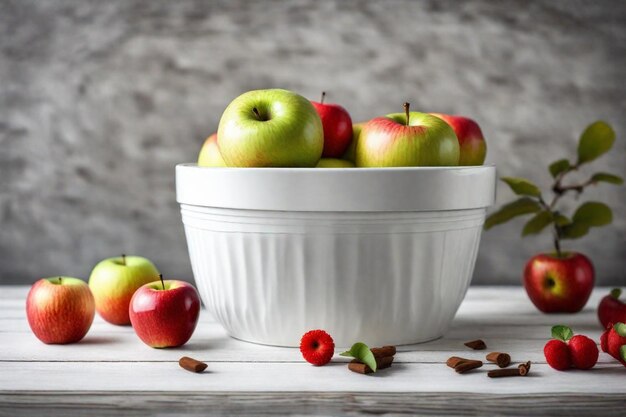 a bowl of apples and a bowl of coffee beans