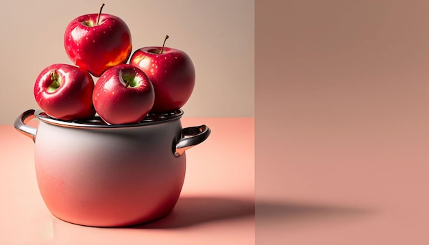 A bowl of apples on a pink background