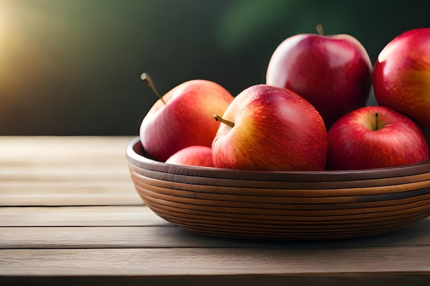 나무 테이블에 사과 한 그릇