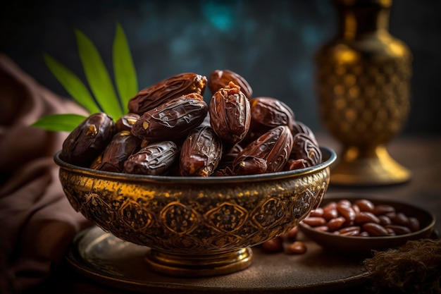 a bowl of arabic dates, creative ai