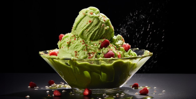 a bowl of avocado soft serve ice cream covered in Jimmies Generative Ai content