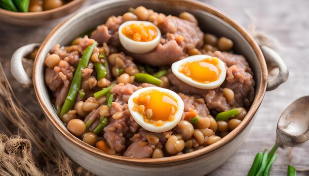 Photo a bowl of beans with beans and beans and beans