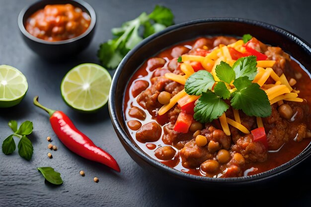 Premium AI Image | a bowl of beans with beans and beans on a black