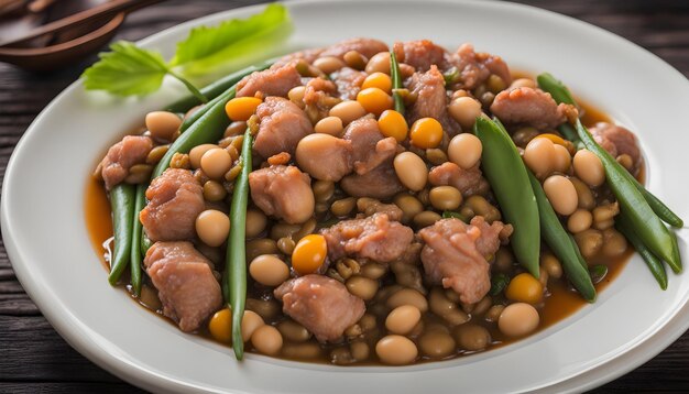 Photo a bowl of beans with beans and beans on it