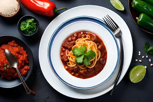 a bowl of beans with beans and beans on a table.