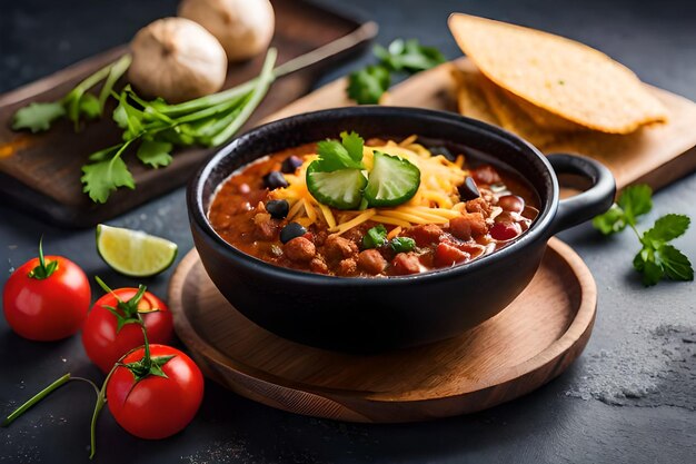 A bowl of beans with tomatoes and cucumber on a table