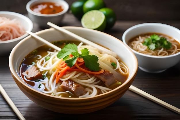 麺とソースの入った牛肉麺のスープのボウル。