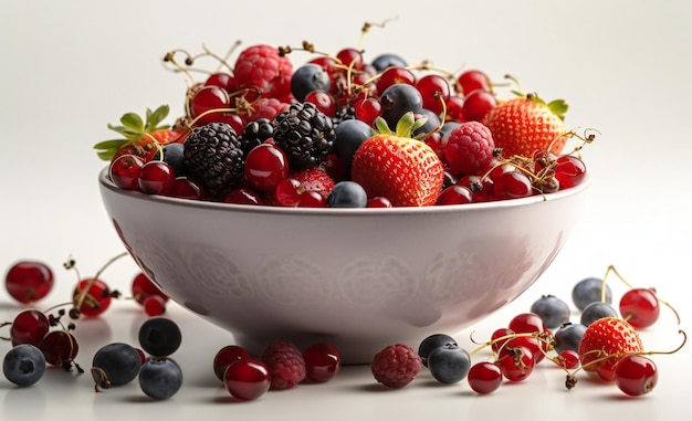 A bowl of berries and berries on a table