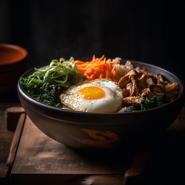 A bowl of bimbimbap korean food illustration