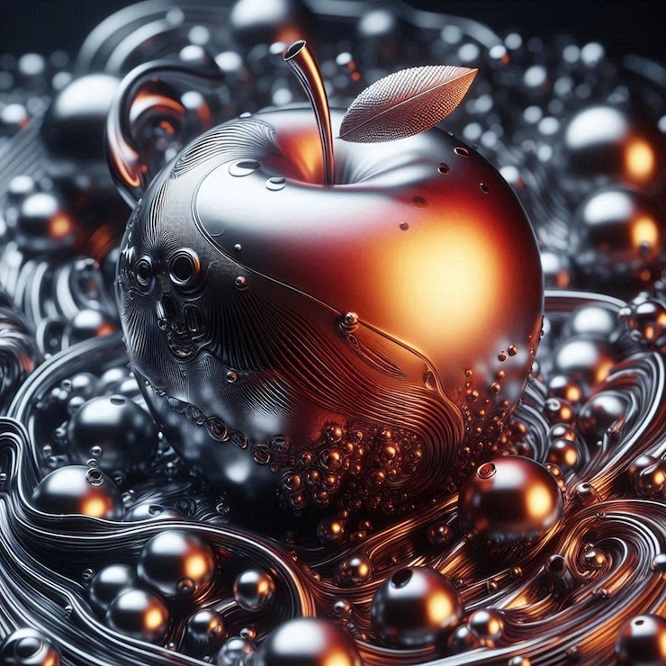 Photo a bowl of black and gold apple with silver beads