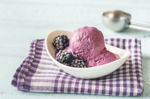 Bowl of blackberry ice-cream