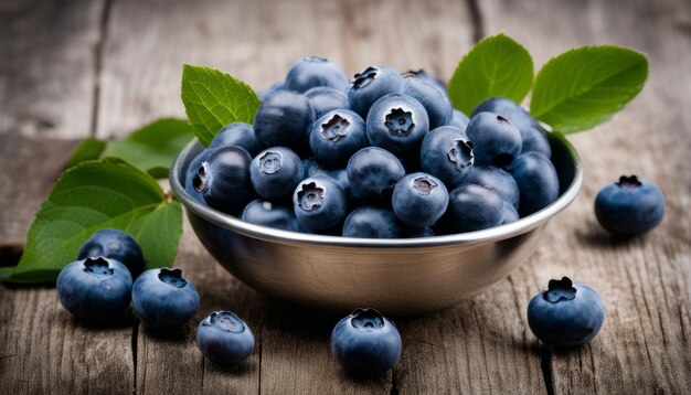 Photo a bowl of blueberries on a wooden table