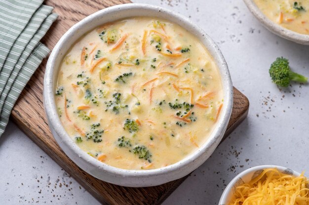 Bowl of broccoli and cheddar cheese soup