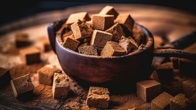 a bowl of brown cubes