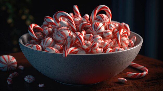 Foto una ciotola di caramelle, bastoncini e dolci.