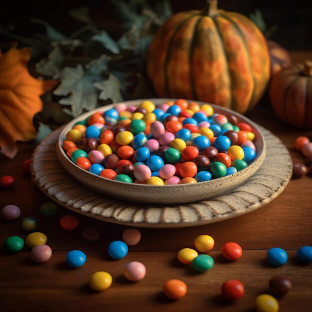 a bowl of candy on a plate