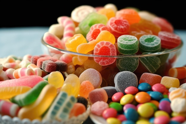 A bowl of candy with a bowl of candy in it