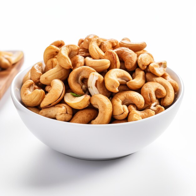 a bowl of cashews with a white bowl of cashews