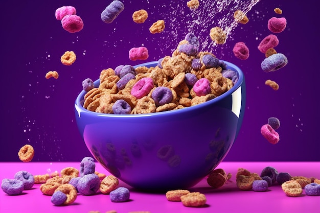 A bowl of cereal is being poured into a bowl with