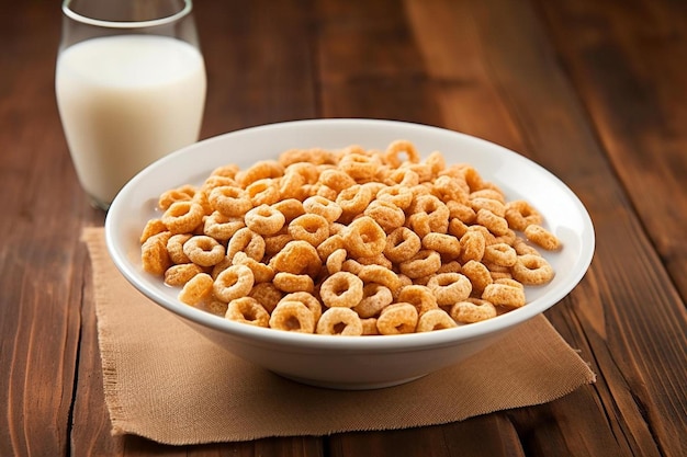 Photo a bowl of cereal with a glass of milk next to it