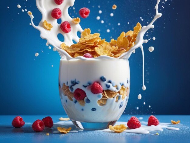 Photo bowl of cereal with milk