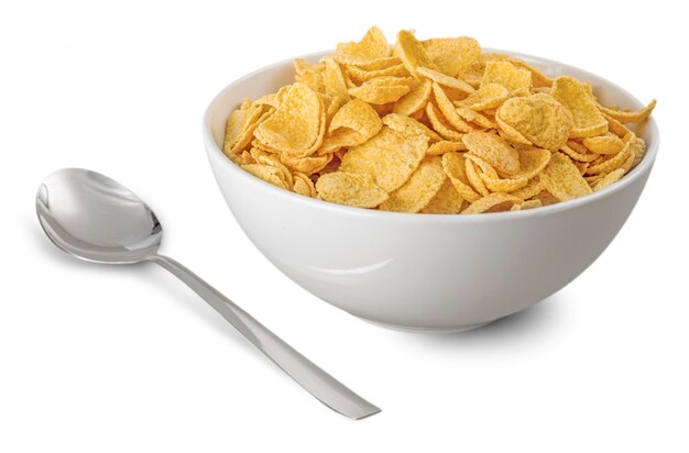 Bowl of cereal with a spoon, breakfast concept