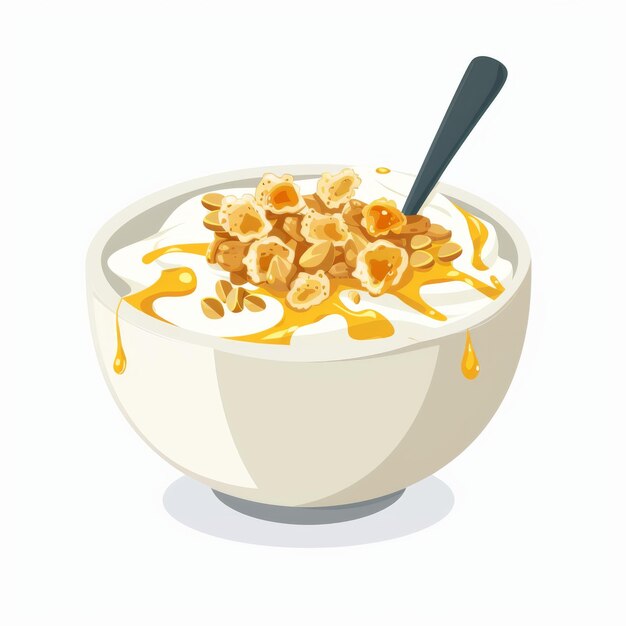 Photo a bowl of cereal with a spoon and honey