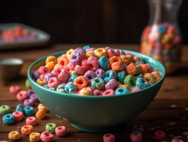A bowl of cereal with the word cereal on it