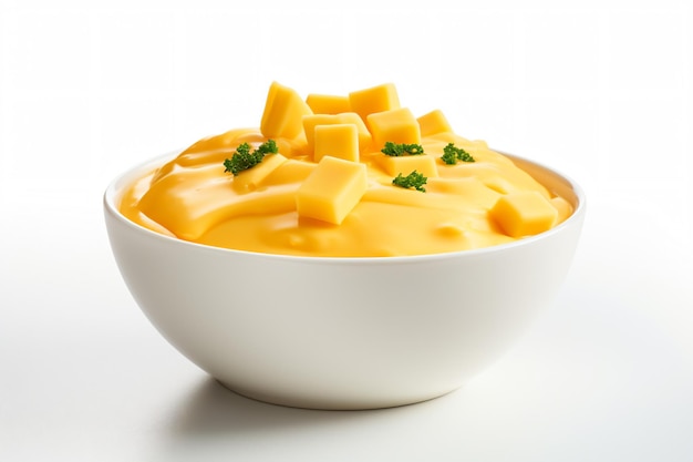 a bowl of cheese and parsley in a white bowl