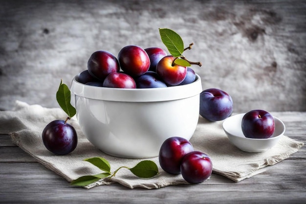 a bowl of cherries with a white bowl of cherries in it