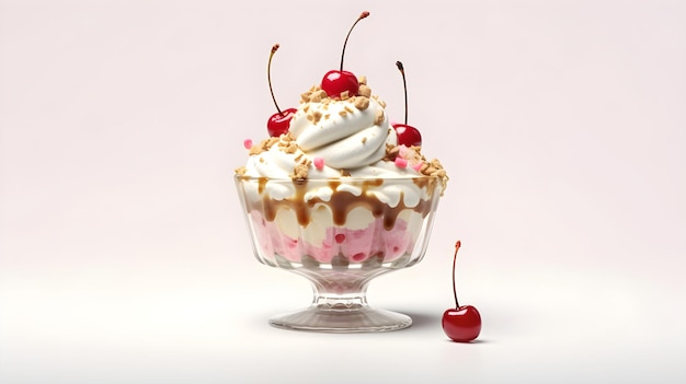 A bowl of cherry cream with a cherry on top