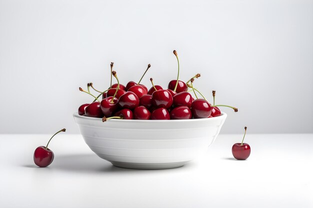 A bowl of cherry isolated white background generative ai