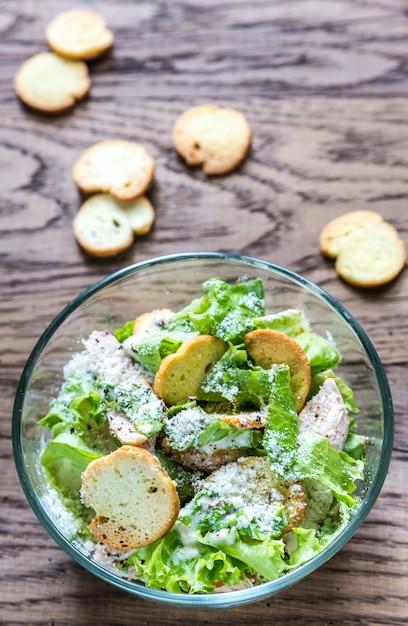 Bowl of chicken Caesar salad