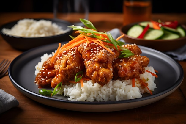 A bowl of chicken wings with rice and vegetables