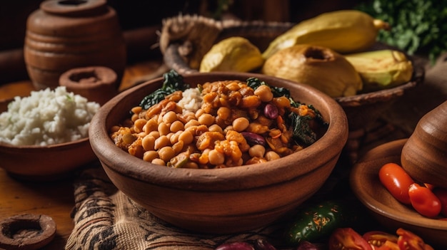 A bowl of chickpeas with a variety of vegetables