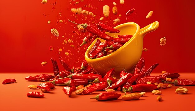 a bowl of chili peppers and chili peppers are being poured into a bowl