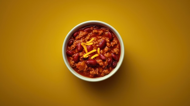 A bowl of chili with cheese on top