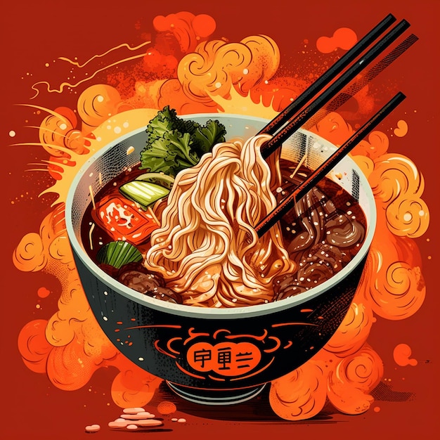 A bowl of chinese food with chopsticks and chopsticks.