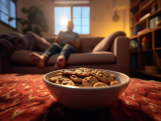 bowl of chocolate chip cookies