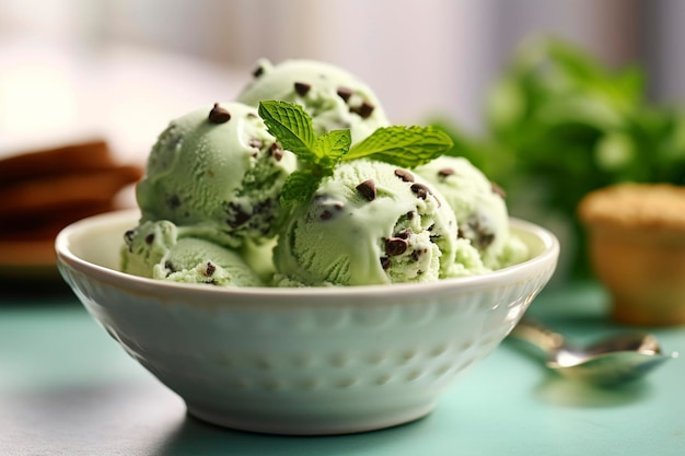 A bowl of chocolate chip ice cream