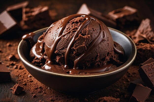 A bowl of chocolate fudge brownie ice cream