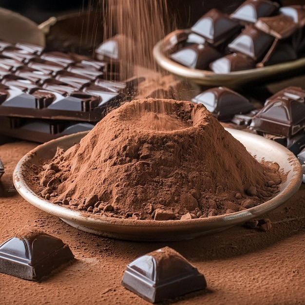 Foto una ciotola di cioccolati e cioccolatini con una barretta di cioccolate sullo sfondo