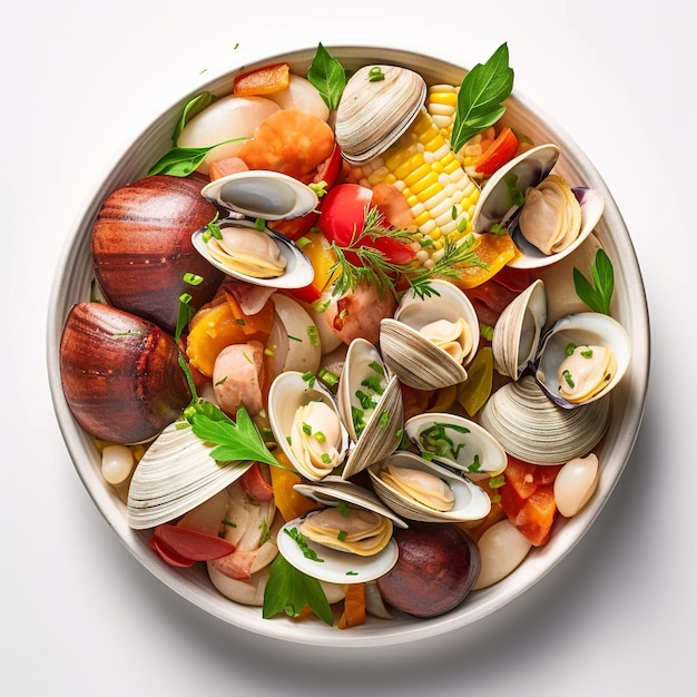 A bowl of clams with a leafy green herb on the side.