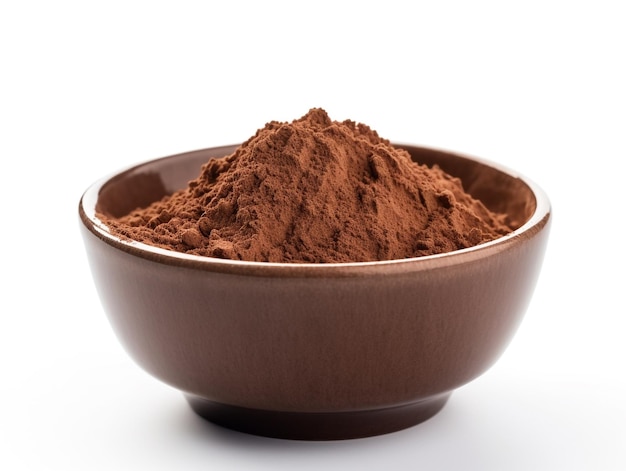 A bowl of cocoa powder with the word cocoa on it