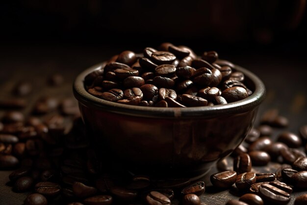 A bowl of coffee beans with the word coffee on it