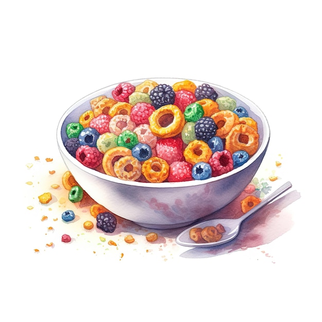 Photo bowl of colorful circle cereal with milk