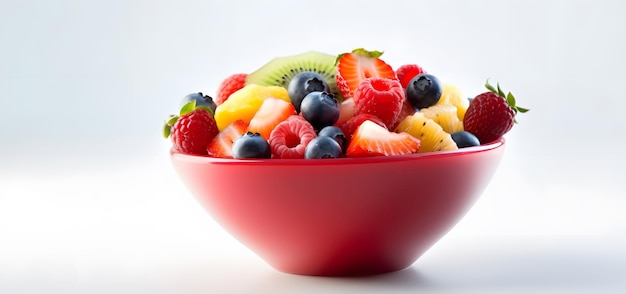 A bowl of colorful fruit salad against a white background Generative AI